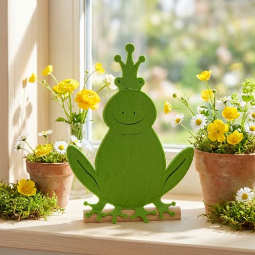 Frog King Filc Wood Green 20cm x 27,5cm Nyári dekoráció | Floristik24.hu