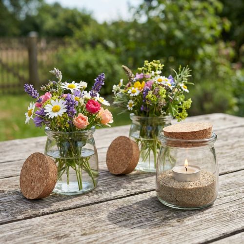 tételeket Üveg dekoráció Parafával Vintage Clear Natural Ø7cm H8cm 6 db