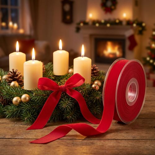 tételeket Bársonyszalag piros díszszalag bársony 15mm 7m