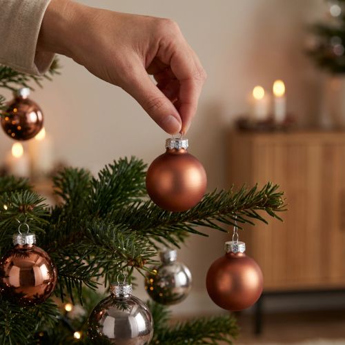 Mini karácsonyi labdák ezüst sárgabarack üveg Ø3cm 22 db | Floristik24.hu