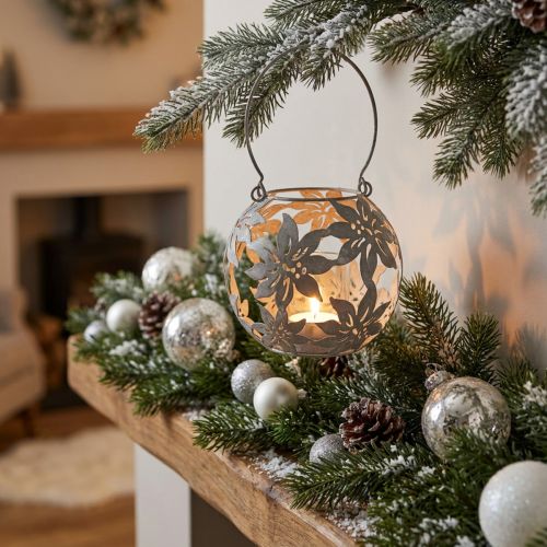 Fém Windlight Függő Dekorációs Lámpás Szürke Ø14cm M13cm | Floristik24.hu