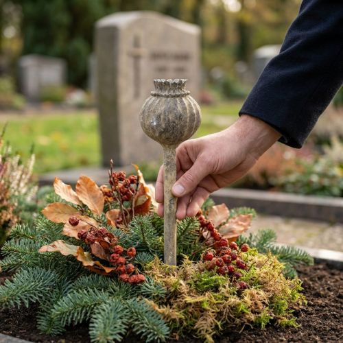 Műkő deko mák antik deco barna Ø11cm 30cm | Floristik24.hu