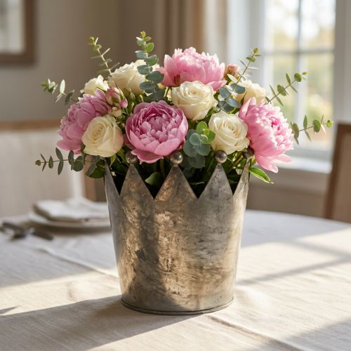 tételeket Deco korona antik megjelenés szürke fém asztaldísz Ø15cm H15cm
