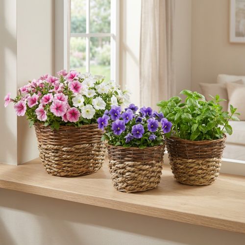 Natúr kosár ültetéshez, kosárdíszítés, növényi tálkák natúr L21/19/16cm H21/19/16cm 3 db-os készlet | Floristik24.hu