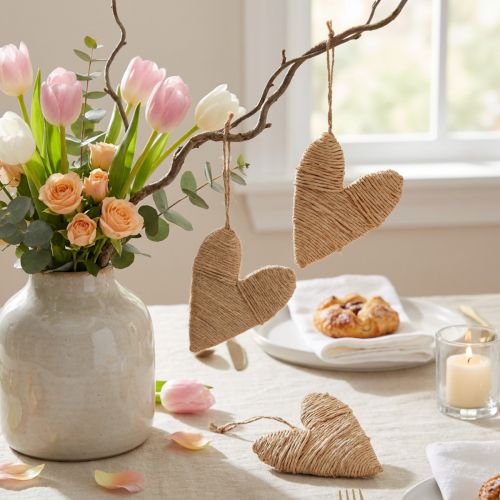tételeket Kender és raffia dekorációhoz való szívek, natúr, M10.5cm, 8 db