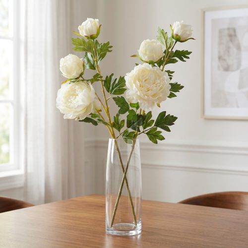 Mesterséges bazsarózsa 3 virággal Fehér krém 81cm 2db | Floristik24.hu