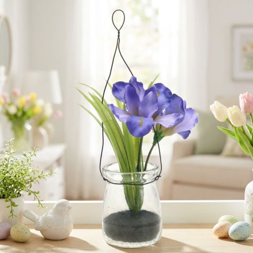 Íriszlila pohárban akasztható 21,5cm magas | Floristik24.hu