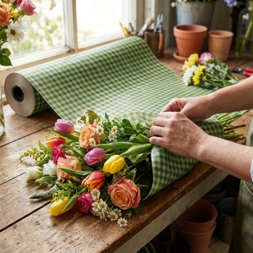 Virágselyem 75cm kockás zöld 8kg | Floristik24.hu