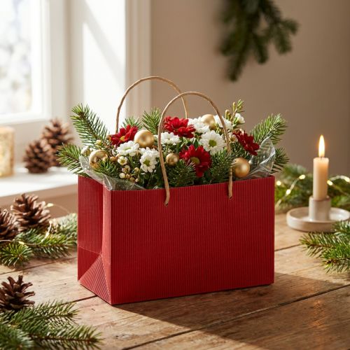 Ajándékzacskók piros papírzacskók fogantyúval 24×12×12cm 6db | Floristik24.hu