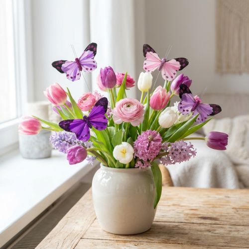 Deco pillangó dróttollas pillangók lila/rózsaszín 9,5cm 12db | Floristik24.hu