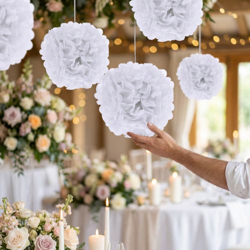 Pompon papír Ø30cm fehér 5db | Floristik24.hu
