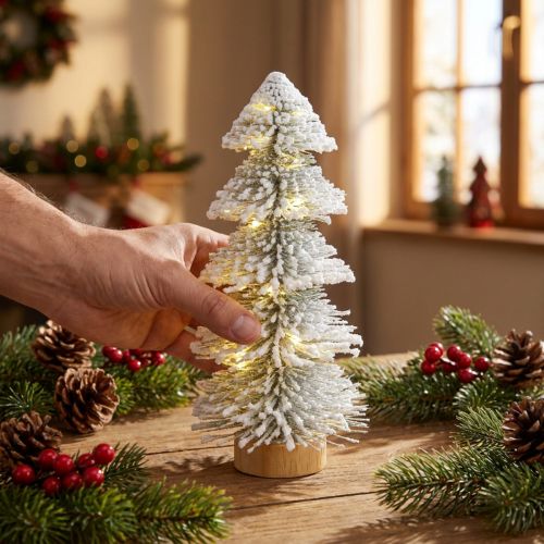 Mini karácsonyfa világító LED fenyő hóval 28cm | Floristik24.hu
