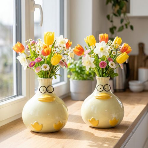 Kacsafigura váza, kerámia, vidám dizájn, modern enteriőrökbe ideális, 15 cm, 2 darab | Floristik24.hu