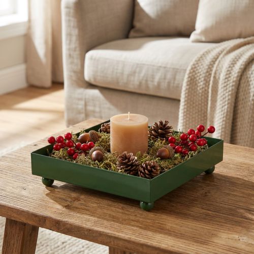 Dekoratív tálca négyzet alakú fémtálca zöld 15×15cm 2db | Floristik24.hu