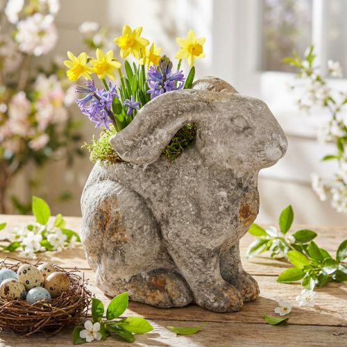 Beton díszes nyúl virágcserép húsvéti antik szürke M27cm | Floristik24.hu