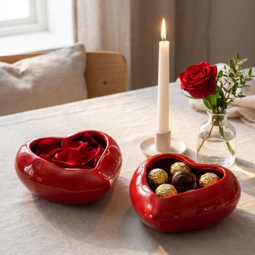 Kerámia díszszívek piros tál fényes 13×15×6,5cm 2 db | Floristik24.hu