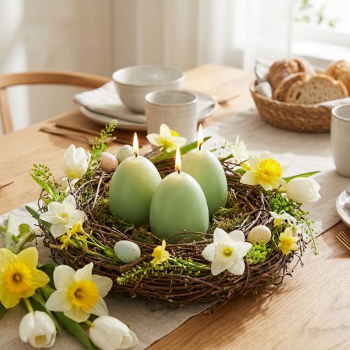 Húsvéti gyertyák, tojás alakú, zöld, 9 cm, 20 óra, 6 darab | Floristik24.hu