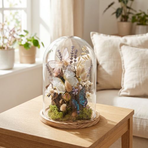Üvegharang fa tálcán, üvegedény, átlátszó, natúr, Ø17cm, H24cm | Floristik24.hu