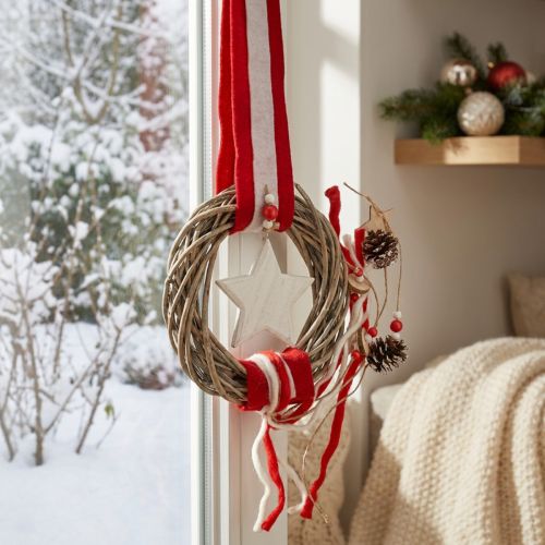 Karácsonyi ablakkoszorú piros, fehér Ø20cm L98cm | Floristik24.hu