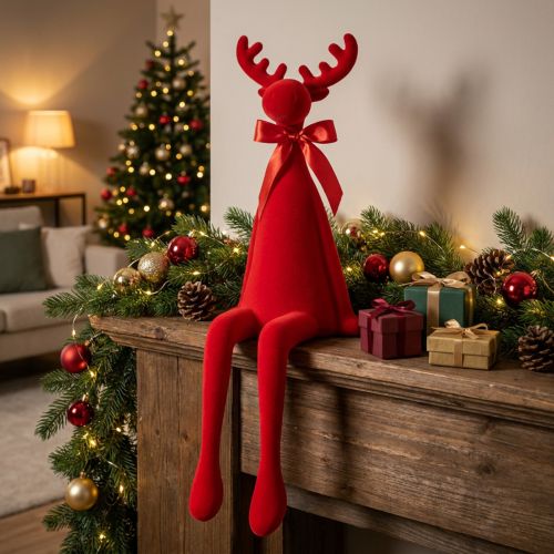 tételeket Dekoratív jávorszarvas figura, pelyhesített, polcon elhelyezhető, masnival, 80 cm