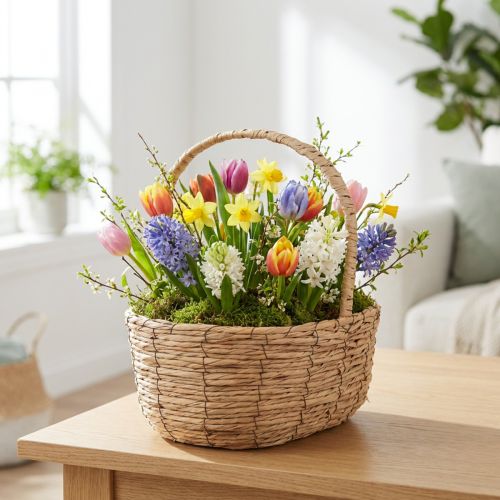 Kosár fogantyús növénykosár ajándékkosár mesterséges 31×23×36cm | Floristik24.hu