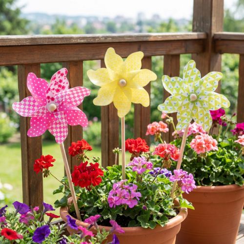 tételeket Kerékes Pink Sárga Zöld Szélmalom Balkon Dekoráció Ø15cm 3db