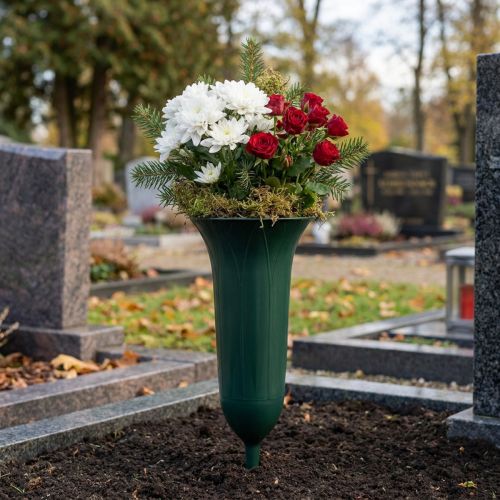 Sírvázák Műanyag Sírdekoráció Sötétzöld H31cm 5db | Floristik24.hu