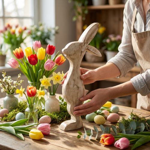 Fa nyuszi Tavaszi húsvéti dekoráció Dekoratív nyuszi H25cm | Floristik24.hu