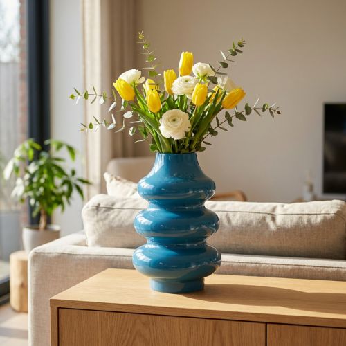 Váza, hullámos felületű lakberendezési kiegészítő modern hangulathoz, 23 cm | Floristik24.hu