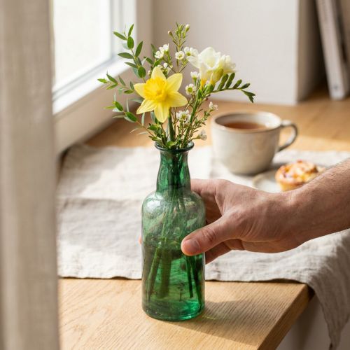 Mini váza üvegpalack váza virágváza zöld Ø6cm H17cm | Floristik24.hu