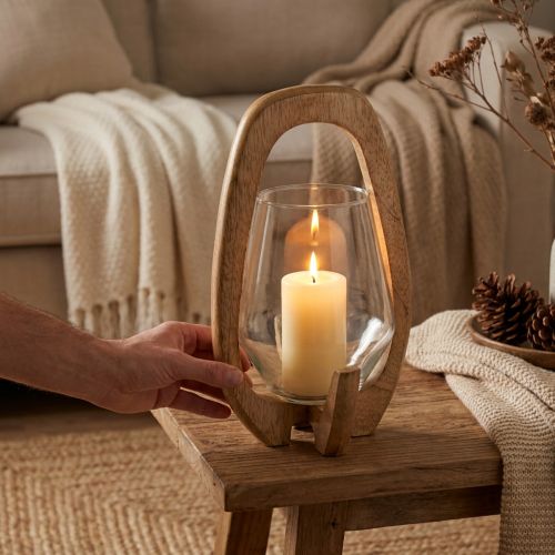 tételeket Lámpás fa üveg lámpás dekoratív mangófa natúr Ø14cm H26cm