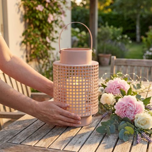 Dekoratív lámpás rózsaszín fém lámpa fogantyúval Ø18cm H29cm | Floristik24.hu