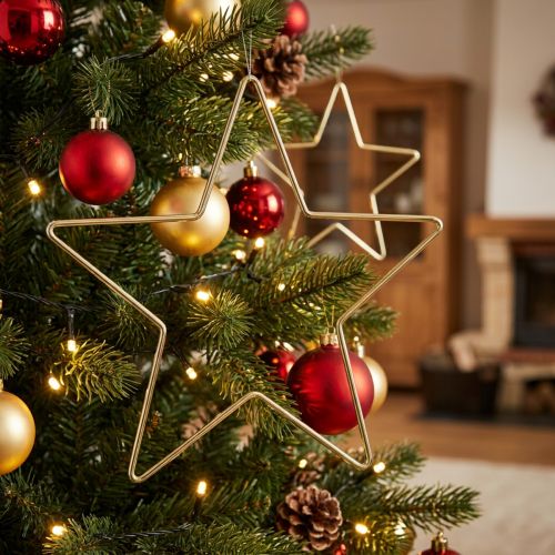 Karácsonyi dekoráció fém csillag arany dekoratív csillag medál 20cm 6 db | Floristik24.hu