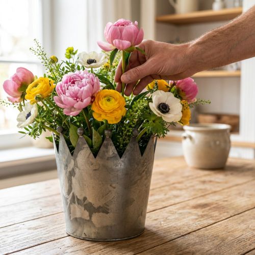 Deco korona antik megjelenés szürke fém díszítéssel Ø17,5cm H17,5cm | Floristik24.hu