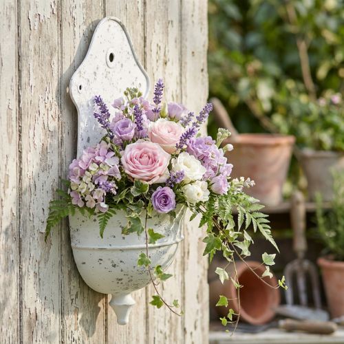 Shabby Chic falitál fém félkerek, fehér 24cm×10cm×47cm | Floristik24.hu