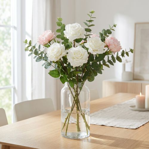Fehér rózsa hamis rózsa száron selyemvirág Hamis rózsa L72cm Ø13cm | Floristik24.hu