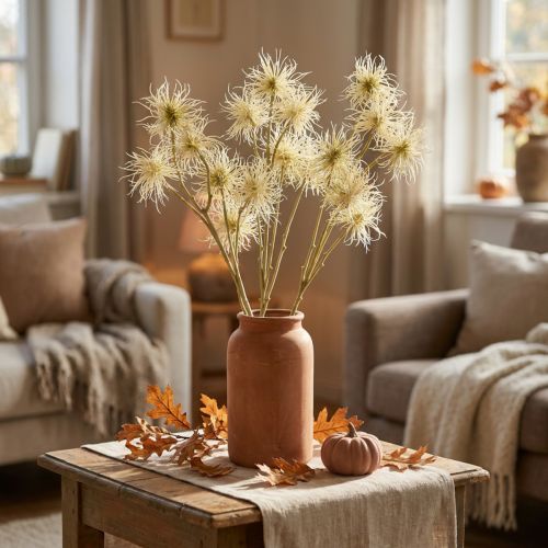 Xanthium művirág krém őszi dekoráció 6 virág 80cm 3db | Floristik24.hu
