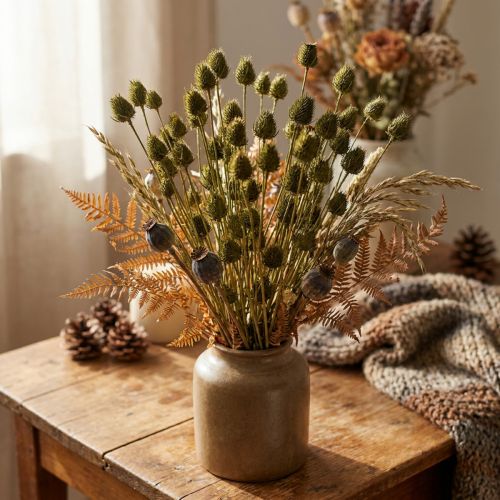 Eperbogáncs szárított dekoráció, olívazöld, Ø1–2cm, H55cm, 100g | Floristik24.hu
