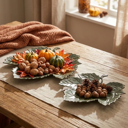 Fém dekoratív őszi levelek dísztál Ø33/40cm 2 db-os készlet | Floristik24.hu