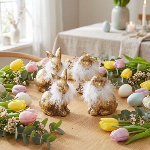 Arany nyúl ülő arany színű terrakotta tollas H10cm 4 db | Floristik24.hu