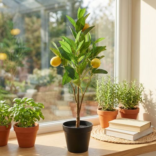 Műcitromfa cserépben, mediterrán dekoráció, műcitromnövény, M58cm | Floristik24.hu