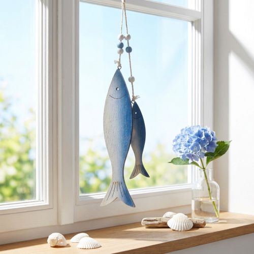 Fából készült hal dekoratív vállfák halkék fehér 11,5/20 cm-es 2 db-os készlet | Floristik24.hu