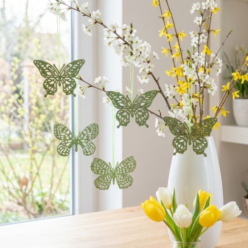Dekoratív fogas pillangó zöld glitter 8cm 12 db | Floristik24.hu