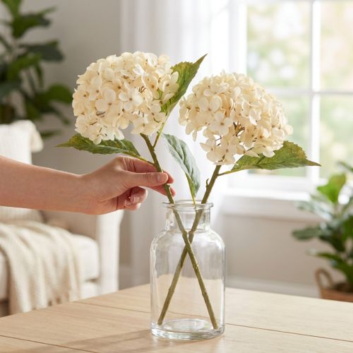 Dekoratív hortenzia műkrém selyemvirág 34cm 2db | Floristik24.hu