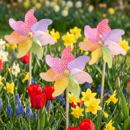 Szélmalom dekoráció Windmill Natural Colorful Ø21,5cm H55cm 3db | Floristik24.hu