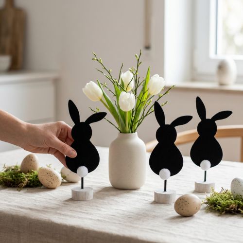 Állvány asztaldísz Húsvéti nyuszik filc fekete 28,5cm 4 db | Floristik24.hu