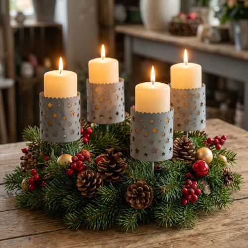 Gyertyatartó adventi koszorú ragasztásához Ø6,5cm H14cm 4 db | Floristik24.hu