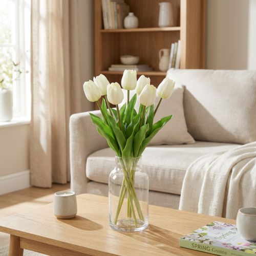 Artificial Tulipán fehér krém Real Touch 38cm 7 db | Floristik24.hu