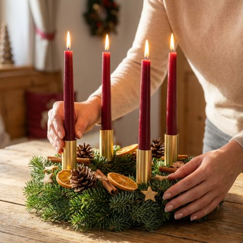 Gyertyatartó rúdgyertyához keskeny arany Ø2,2cm H15cm 4db | Floristik24.hu