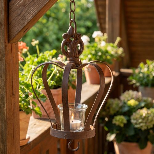 Fém korona horoggal akasztható rozsdabarna Ø11cm H17cm | Floristik24.hu